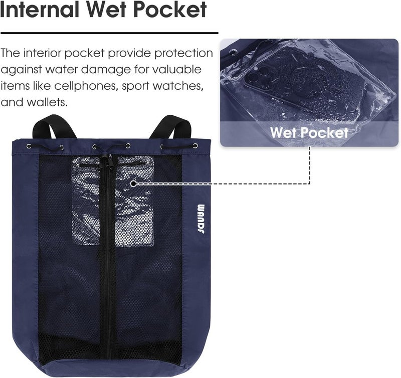 WANDF Swim Bag Mesh Drawstring Backpack Beach Backpack for Swimming, Gym, and Workout Gear - Image 3